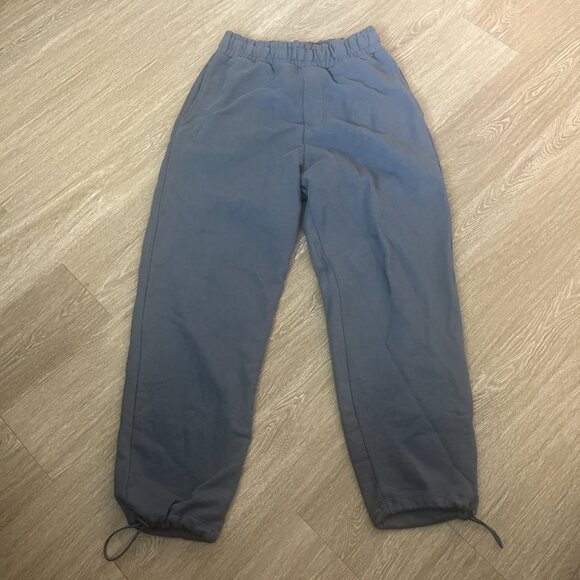 Zara Jogger Pants Women's Small Blue Tapered Wide Leg Drawstring Athletic Sweats - Picture 1 of 4